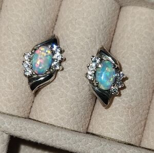 Vintage Opal Silver Stud Earrings